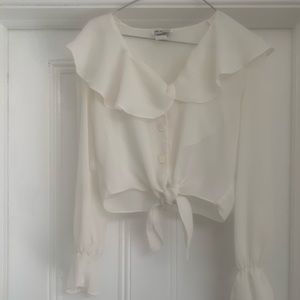 Vintage silk cropped tie ruffled blouse